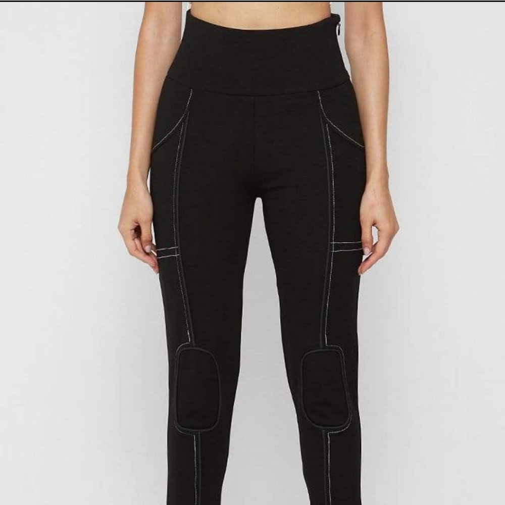 Manière De Voir High Waisted Piped Leggings Black
